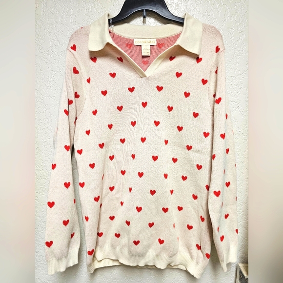 Coco and Shay 100% Polyester Pink Heart Collared Sweater 2XL - Picture 1 of 5